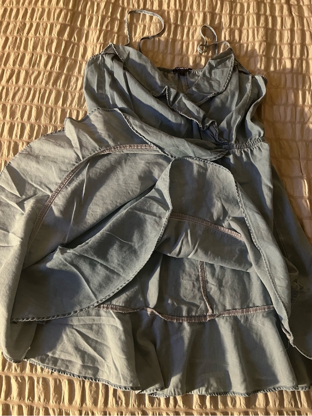 Express Light Blue Ruffle Wrap Mini Dress - Picture 2 of 5